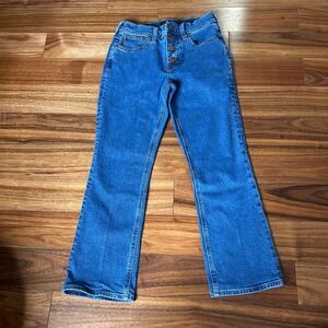 J. Crew Mid Rise Flare Crop Jeans Button Fly Medium Wash Size 25